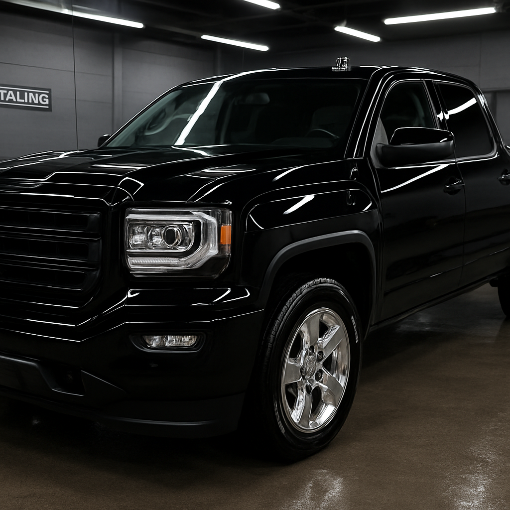 Black pickup truck after full detail service